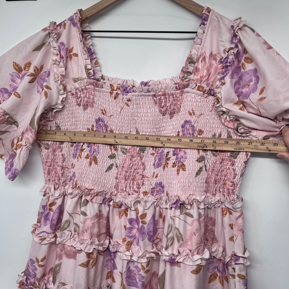 Jessakae Senna Dress Sweet Pear Floral Tiered Maxi 2X Pink Smocked Ruffle - Picture 3 of 12